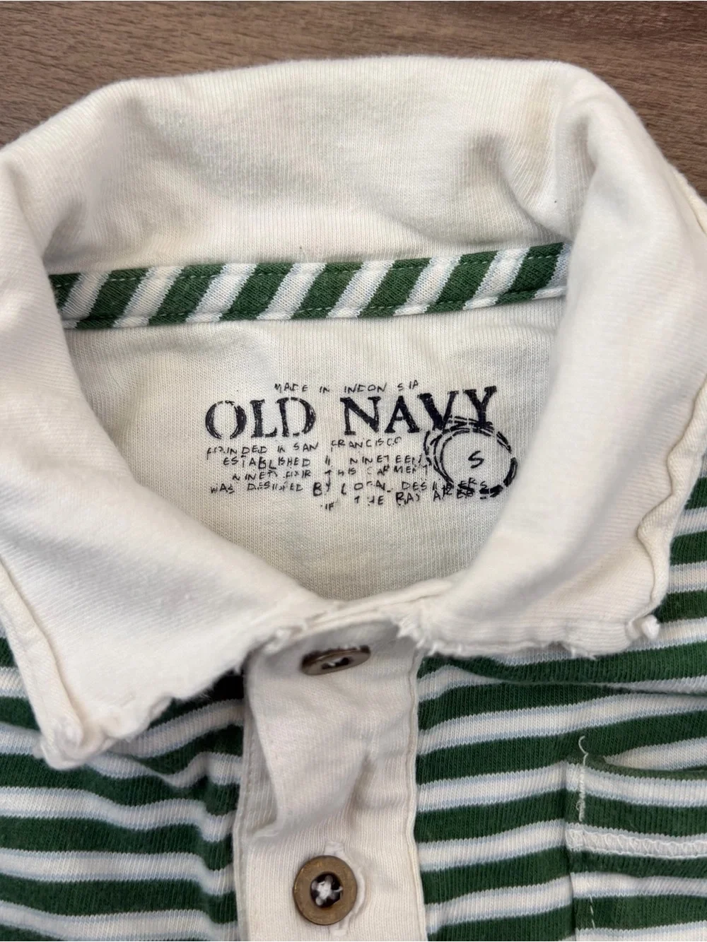 Y2K Old Navy Youth Short Sleeve Green & White Striped Polo Tee Size Small